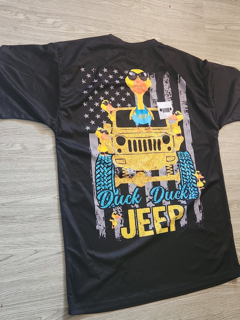 ( LARGE )   one clothing Black Short-Sleeve Duck Ducks Jeep Graphic Tee